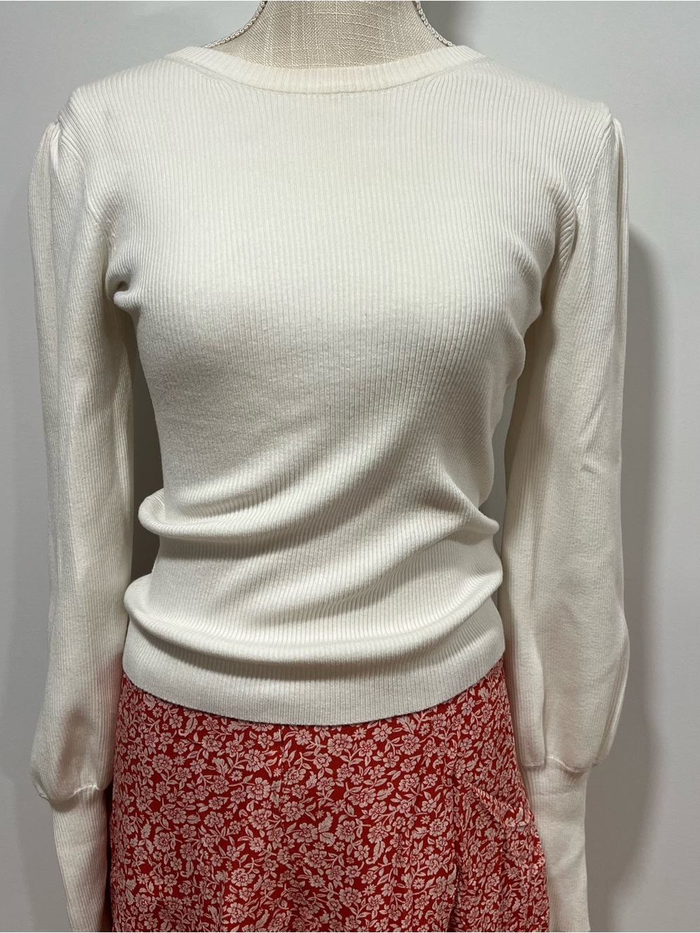 White Ribbed Long-Sleeve Sweater Top